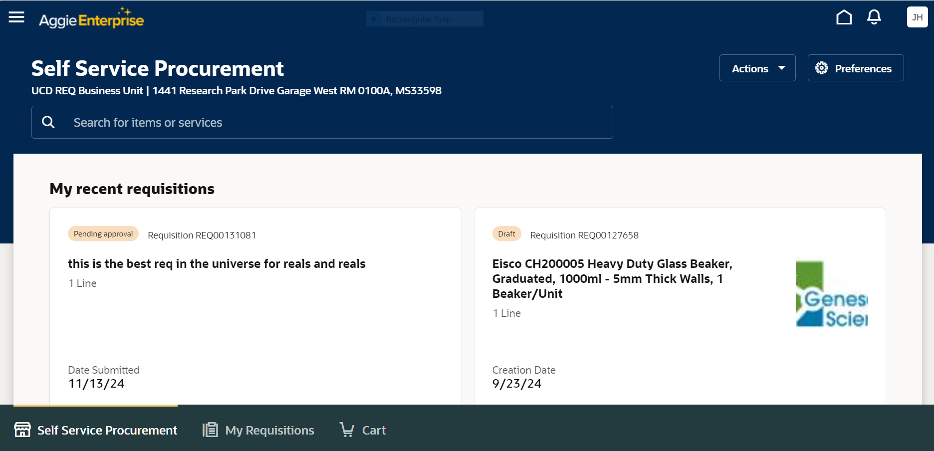 New Requisitions Screen in Aggie Enterprise in July 2025