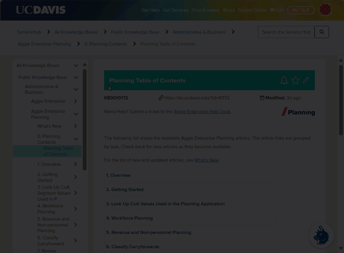 Aggie Enterprise Planning Knowledge Base